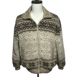 VTG Carson Pirie Scott Cardigan Mens XL Tan Nordic Fair Isle Jacket Y2K Full Zip